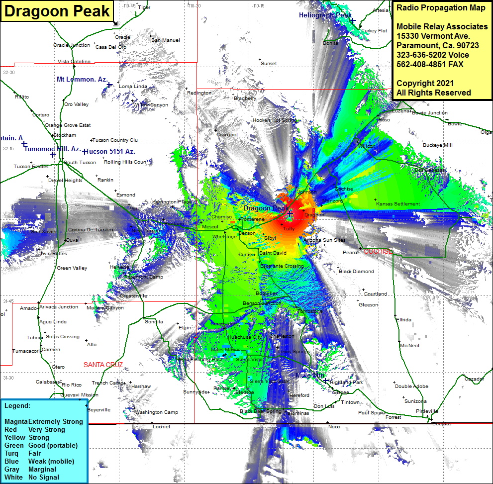 heat map radio coverage Dragoon Peak